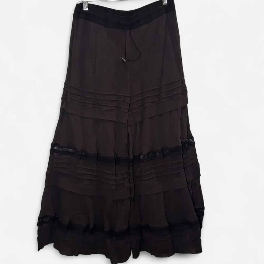 Free People Pippa Black Mesh Tiered Wide Leg Pants Small Whimsigoth Fairy Goth - Picture 2 of 7